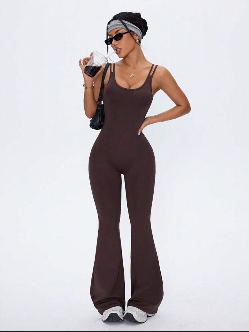 Sleeveless Brown Flared Jumpsuit